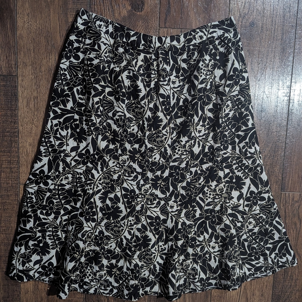 Avenue Women's Beautiful Light Linen Blend Black & Beige Fit & Flare Skirt XL